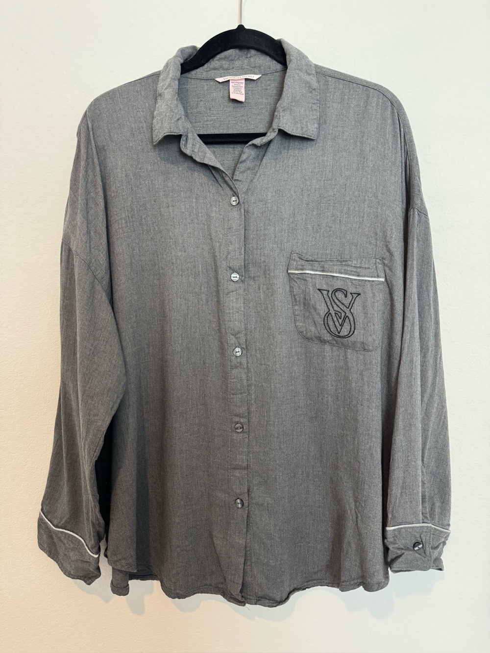 Victoria's Secret Gray PJ Long Sleeve Button Down and Short Set